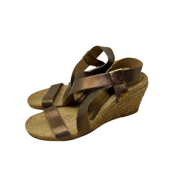 Chocolat‎ Blu Brown Metallic Espadrille Strappy Wedge Sandals Size 40 US 9 - Picture 3 of 9